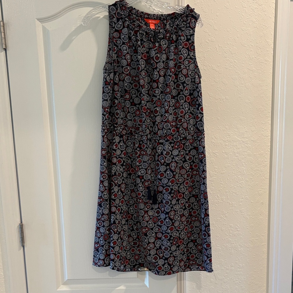Sleeveless Navy Paisley Tie-Waist Dress